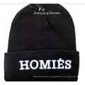 OEM Produce Customized Logo Embroidered Winter Acrylic Knitted Black Beanie